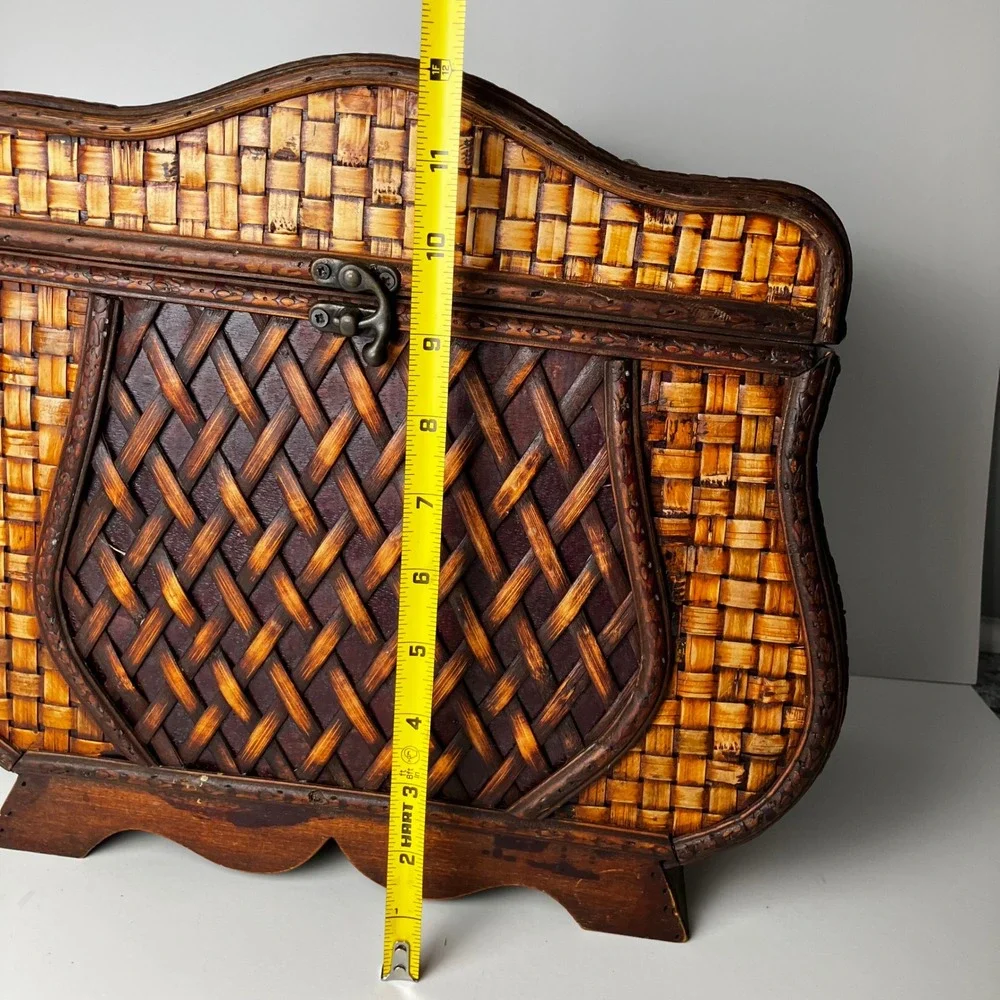 Vintage Woven Wicker Rattan Wood Storage Trunk Chest Brown Boho Decorative Box